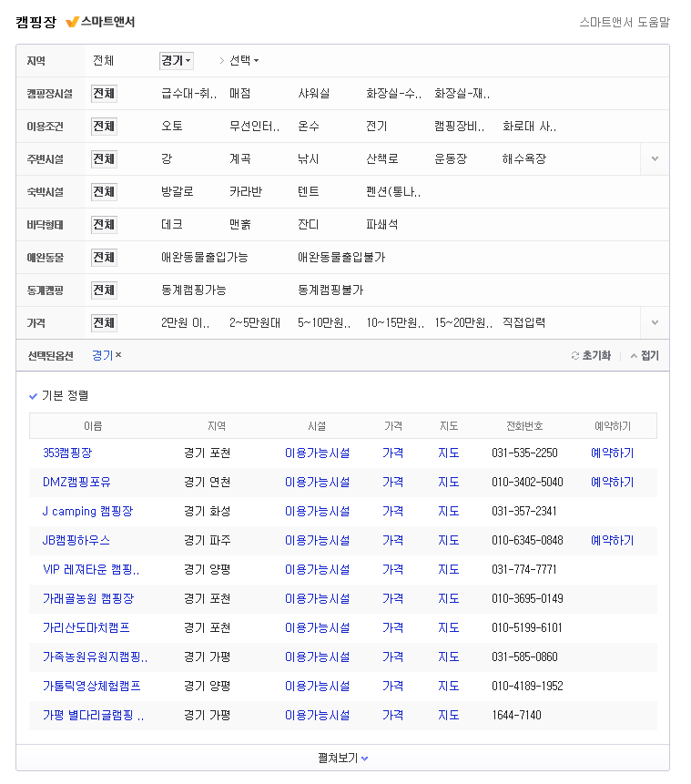 [다음검색] 캠핑장 스마트앤서 - 다양한 옵션으로 찾아보는 캠핑장검색을 소개합니다