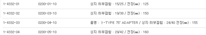 ㅏ-TYPE 75˚ ADAPTER GLASSWARE,공통접합연결관(ㅏ자형·각도75˚) 