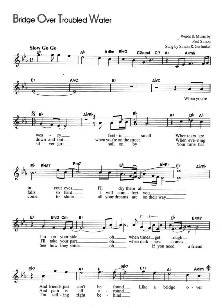 Simon And Garfunkel Bridge Over Troubled Water Paroles Bridge over troubled water-Simon & Garfunkel/팝송/악보/